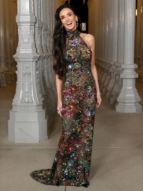 Elegant Floral Sheer Gown with Intricate Embroidery and Halter Neckline