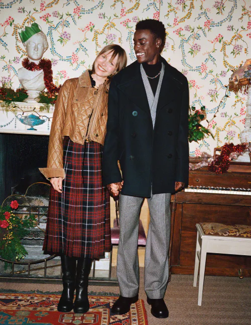 Chic Cozy Styles with Quilted Jacket and Plaid Skirt Paired with Classic Black Coat