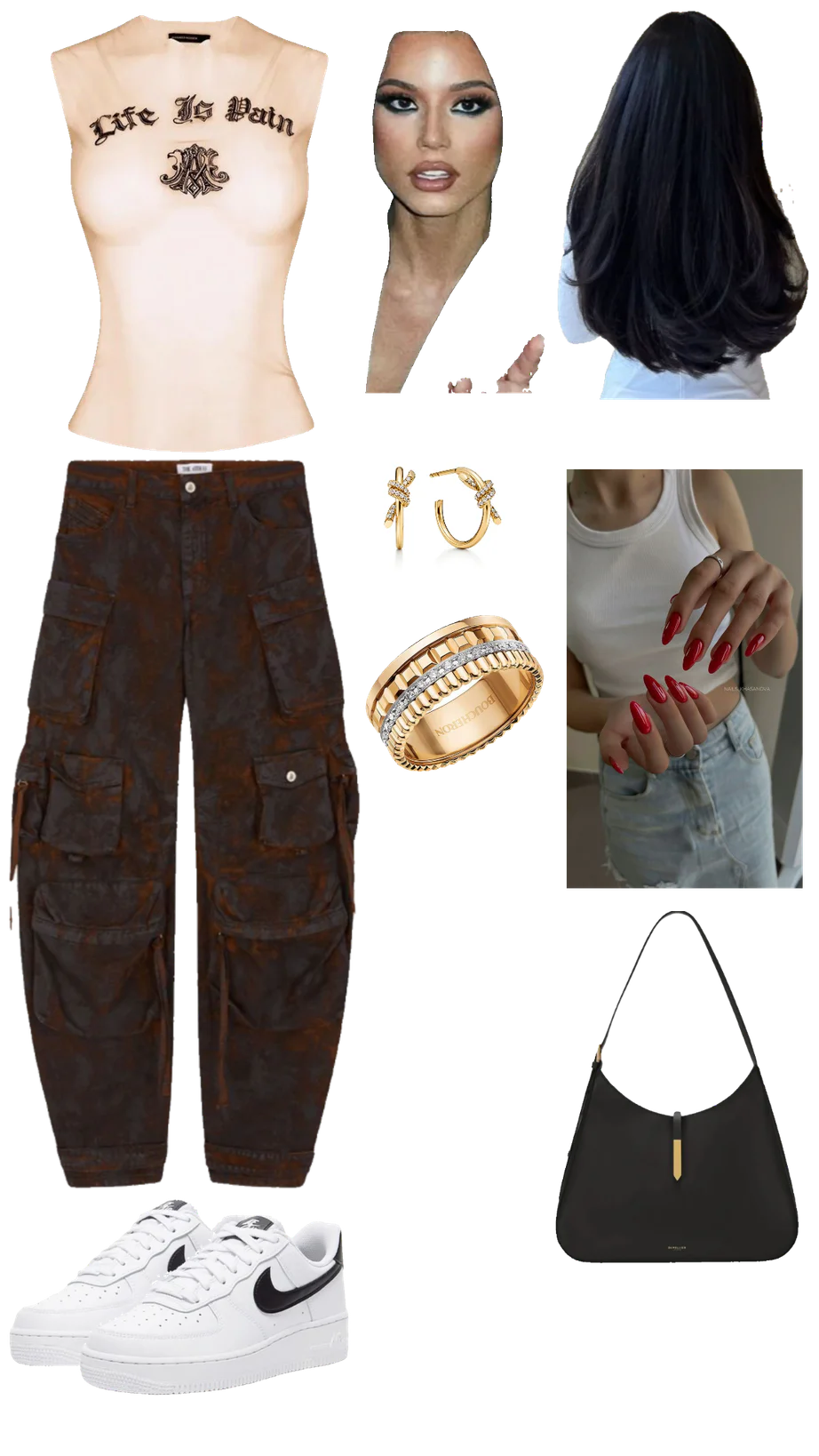 Edgy Crop Top and Cargo Pants with Classic Sneakers and Gold Accessories