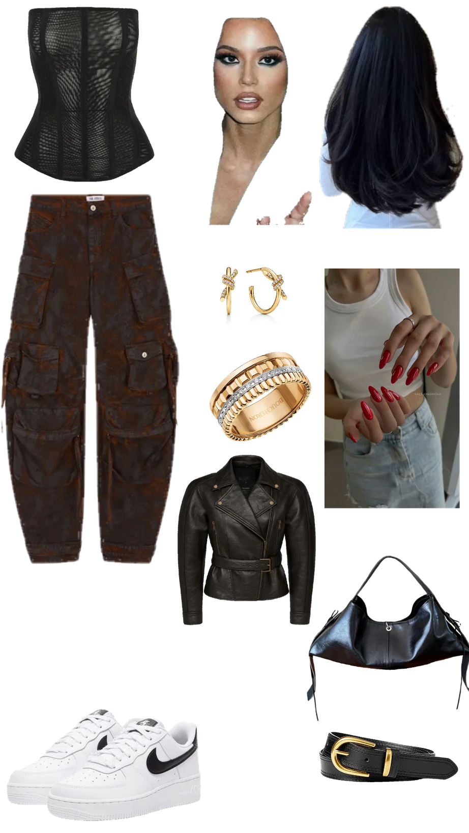 Edgy Urban Style with Black Mesh Corset and Cargo Pants