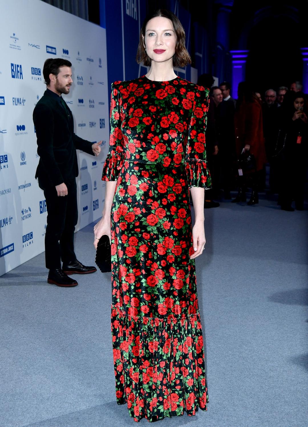 Caitriona Balfe’s rose-themed dress at the film festival.